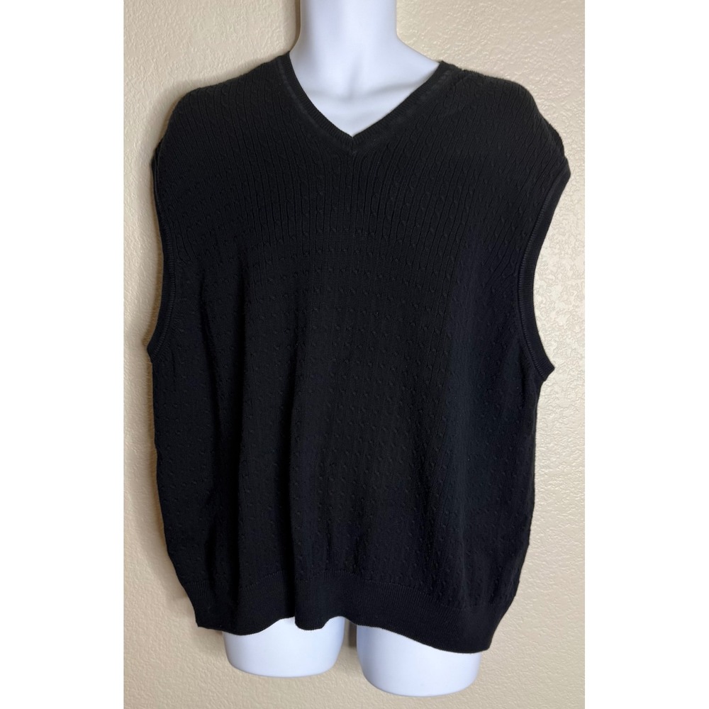 Austin Reed Mens XL Sweater Vest Black 100% Cotton Cable Knit V Neck Sleeveless